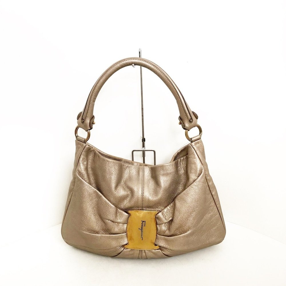 Salvatore Ferragamo Vara Leather Handbag Gold